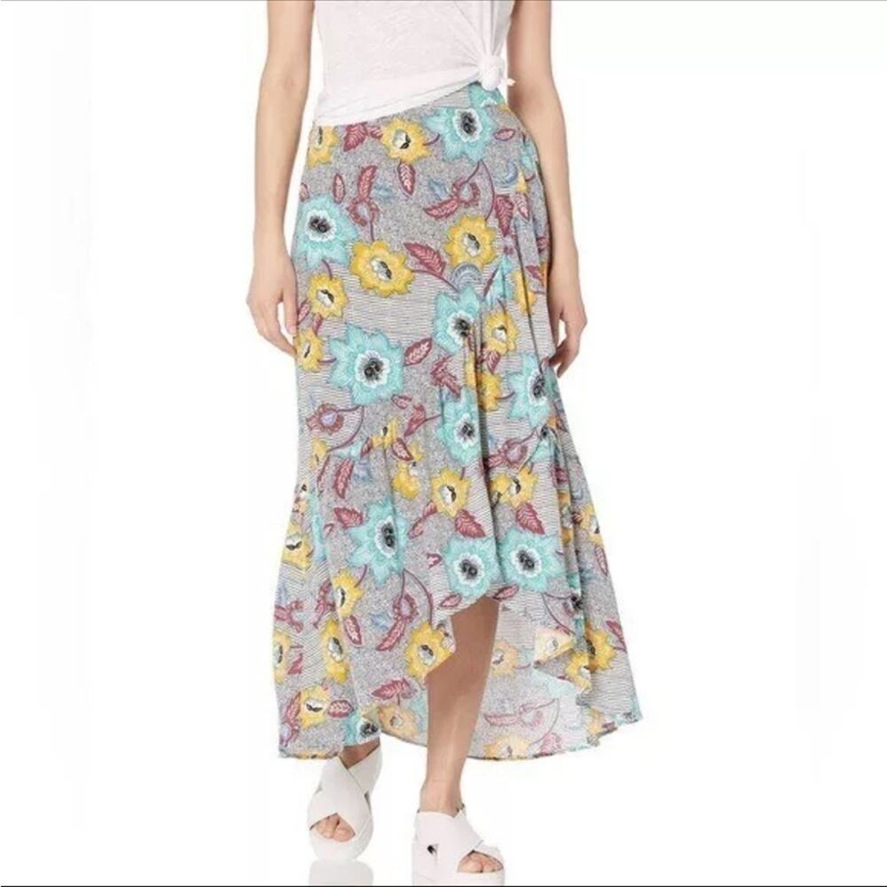 BCBGeneration Multicolored Faux Wrap Pull On A-line Maxi Skirt Women's Large